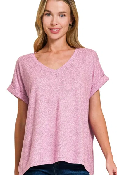 Truedames Soft Melange Hacci V-neck Tee In Pink