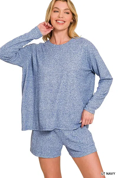 Truedames Soft Melange Long Sleeve Tee And Shorts Set In Blue