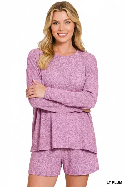 Truedames Soft Melange Long Sleeve Tee And Shorts Set In Pink