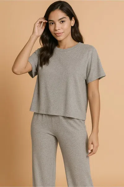 Truedames Soft Melange Short Sleeve Tee & Long Pants Set In Gray