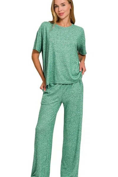 Truedames Soft Melange Short Sleeve Tee & Long Pants Set In Green