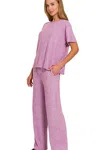 Truedames Soft Melange Short Sleeve Tee & Long Pants Set In Pink