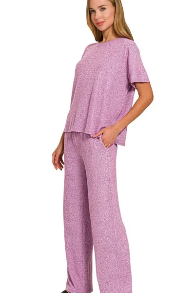 Truedames Soft Melange Short Sleeve Tee & Long Pants Set In Pink