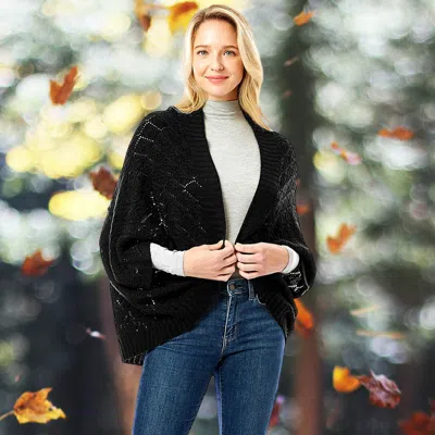 Truedames Soft Patterned Crochet Shrug In Black