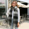 Truedames Soft Plaid Oblong Fringe Long Scarf In Blue