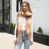Truedames Soft Plaid Oblong Fringe Long Scarf In Brown