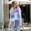Truedames Soft Plaid Oblong Fringe Long Scarf In Purple