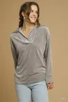 Truedames Soft Thermal Collared Long Sleeve Top In Brown