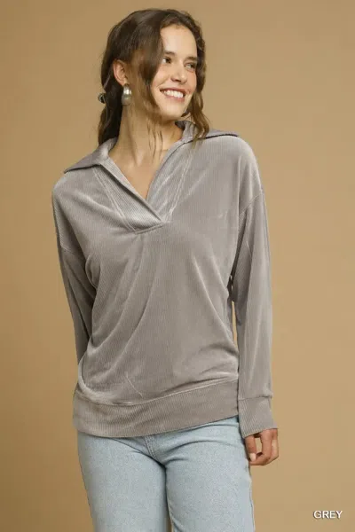 Truedames Soft Thermal Collared Long Sleeve Top In Brown