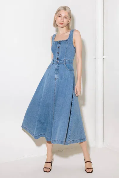 Truedames Softly Romantic Denim Midi Dress In Blue
