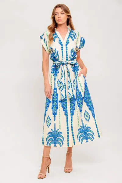 Truedames Softly Spoken Blue Woven Midi Dress In Multi