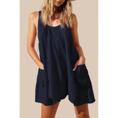 Truedames Solid A Line Pockets Low Back Knot Midi Dress In Blue