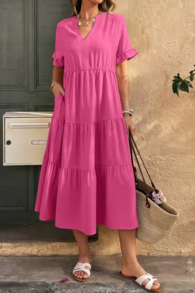 Truedames Solid A Line Ruffle Hem Color Block Dress In Pink