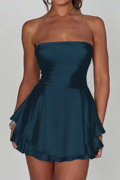 Truedames Solid Backless Lace Up Tube Fit Mini Dress In Blue