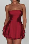 Truedames Solid Backless Lace Up Tube Fit Mini Dress In Red