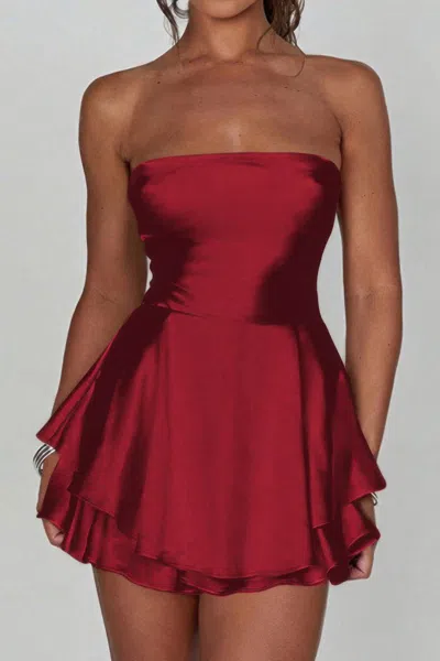 Truedames Solid Backless Lace Up Tube Fit Mini Dress In Red