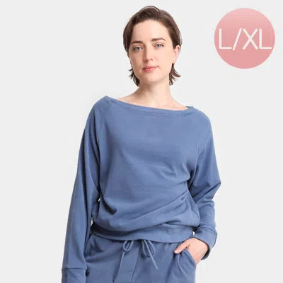 Truedames Solid Boat Neck Loungewear Sweatshirts Top In Blue
