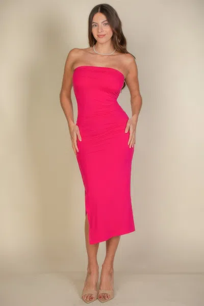 Truedames Solid Bodycon Split Hem Tube Dress In Pink