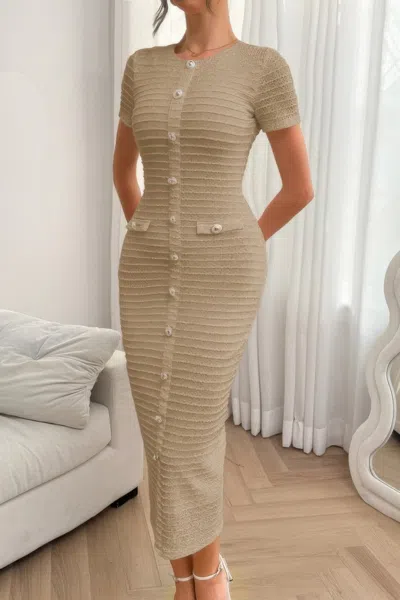 Truedames Solid Buckle Design Zipper Split Short Sleeve Dress In Blue