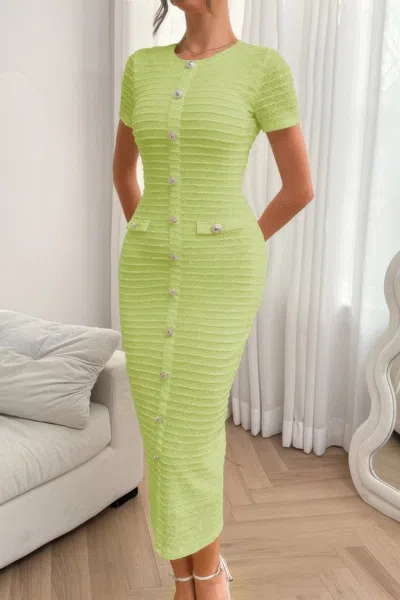Truedames Solid Buckle Design Zipper Split Short Sleeve Dress In Green