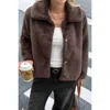 Truedames Solid Button Faux Fur Crop Jacket In Brown