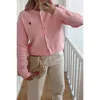 Truedames Solid Button Up Knit Long Sleeves Sweater In Pink