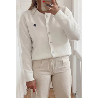 Truedames Solid Button Up Knit Long Sleeves Sweater In White