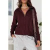 Truedames Solid Cable Knit Drop Shoulder Zipper Cardigan In Burgundy