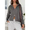 Truedames Solid Cable Knit Drop Shoulder Zipper Cardigan In Gray
