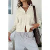 Truedames Solid Cable Knit Drop Shoulder Zipper Cardigan In White