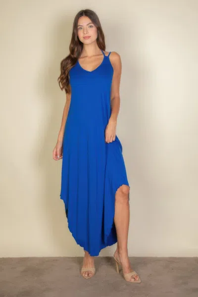 Truedames Solid Cami Double Strap Loose Fit Dress In Blue