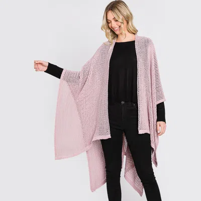 Truedames Solid Chenille Crochet Ruana Poncho In Pink