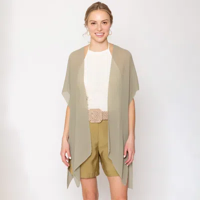 Truedames Solid Chiffon Ruana Poncho In Green