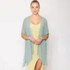Truedames Solid Chiffon Ruana Poncho In Green