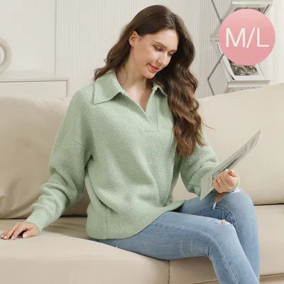 Truedames Solid Collar Pullover Sweater In Green