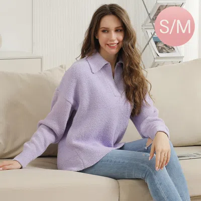 Truedames Solid Collar Pullover Sweater In Purple
