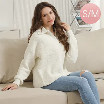 Truedames Solid Collar Pullover Sweater In White