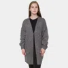 Truedames Solid Color Balloon Sleeve Pockets Cardigan In Gray