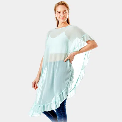 Truedames Solid Color Half Ruffled Cover-up Poncho In Blue