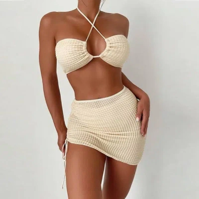 Truedames Solid Color Halter Neck Sexy Swimsuit Skirt Three Piece Separate Bikini Swimwear In Multi