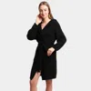 Truedames Solid Color Hooded Robe In Animal Print