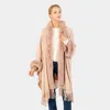Truedames Solid Color Hoodie Winter Cape With Faux Fur Edge In Pink