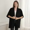 Truedames Solid Color Knit Ribbed Open Front Cardigan With Pockets In Black