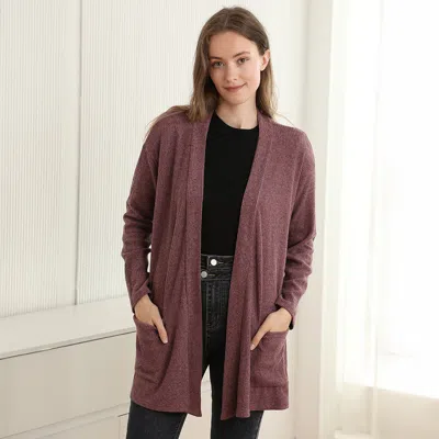Truedames Solid Color Knit Ribbed Open Front Cardigan With Pockets In Brown