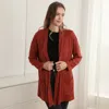 Truedames Solid Color Knit Ribbed Open Front Cardigan With Pockets In Orange