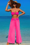 Truedames Solid Color Metal Decor Beach Bikini Pants Set In Pink