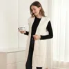 Truedames Solid Color Open Front Long Vest In Neutral