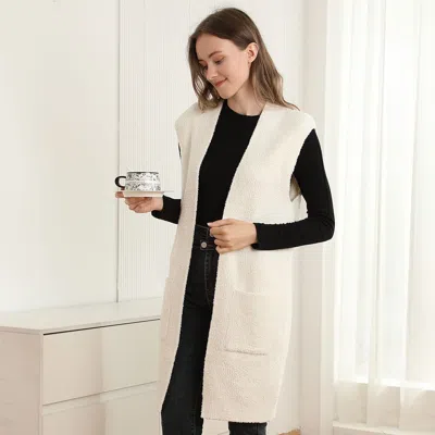 Truedames Solid Color Open Front Long Vest In Neutral
