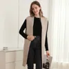 Truedames Solid Color Open Front Long Vest In Sand