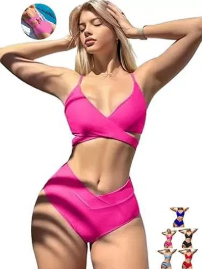 Truedames Solid Color Sash Sexy Bikini Separate Swimsuit For Women In Pink
